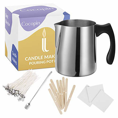 Picture of Candle Making Kit, Stainless Steel Pouring Pot, No Burn Handle, Arts and Craft Supplies for Adults, Kids, Large Melting Cup 900ml, 100 Cotton Wicks, 10 Bow Tie Clips, 100 Glue Dots