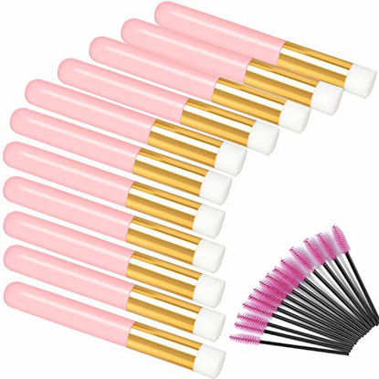 Picture of 12 Pcs Eyelash Cleaning Brush Lash Extension Cleanser Shampoo Soft Makeup Brushes for Blackhead Remover Tool Nose Washing with a Dozen Mascara Brushes Wands,Pink