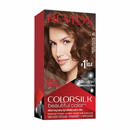 Picture of Revlon Colorsilk Beautiful Color Permanent Hair Color with 3D Gel Technology & Keratin, 100% Gray Coverage Hair Dye, 46 Medium Golden Chestnut Brown