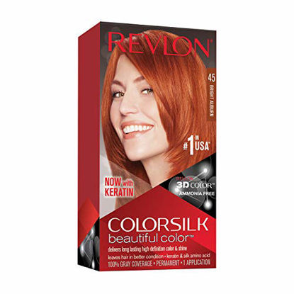 Picture of Revlon Colorsilk Beautiful Color Permanent Hair Color with 3D Gel Technology & Keratin, 100% Gray Coverage Hair Dye, 45 Bright Auburn