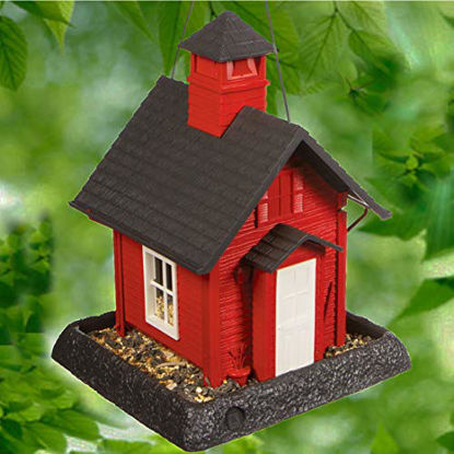 Picture of North States Village Collection School House Birdfeeder: Easy Fill and Clean. Squirrel Proof Hanging Cable included, or Pole Mount (pole sold separately). Large, 5 pound Seed Capacity (9.5 x 10.25 x 13.25, Red)