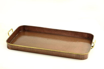 Picture of Old Dutch Oblong Antique Copper Tray with Cast Brass Handles, 24" X 15¼" X 2"
