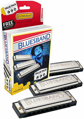 Picture of Hohner 3P1501BX Bluesband Harmonica, Pro Pack, Keys of C, G, & a Major