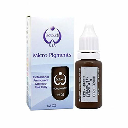Picture of BIOTOUCH Micropigment DARK BROWN Pigment Color Permanent Makeup Microblading Supplies Eyebrow Shading Micropigmentation Cosmetic Tattoo Ink Lip Eyeliner Ombre Feathering Hair Stroke LARGE Bottle 15ml