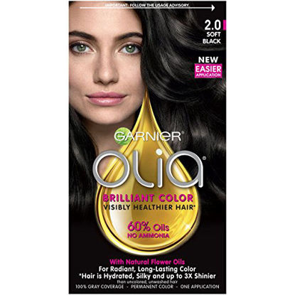 Picture of Garnier Olia Ammonia Free Permanent Hair Color, 100 Percent Gray Coverage (Packaging May Vary), 2.0 Soft Black Hair Dye, Pack of 1