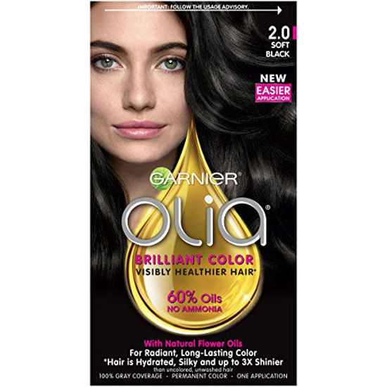 Picture of Garnier Olia Ammonia Free Permanent Hair Color, 100 Percent Gray Coverage (Packaging May Vary), 2.0 Soft Black Hair Dye, Pack of 1