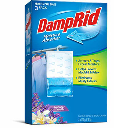 Picture of DampRid Lavender Vanilla Hanging Moisture Absorber, 3 Pack, for Fresher, Cleaner Air in Closets