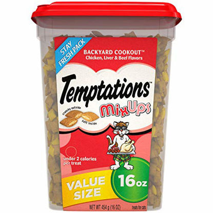 Picture of TEMPTATIONS MIXUPS Crunchy and Soft Cat Treats Backyard Cookout Flavor, 16 oz. Tub