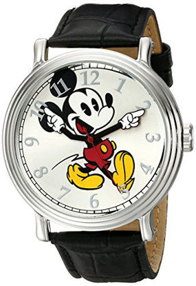 Picture of Disney Men's W001868 Mickey Mouse Silver-Tone Watch with Black Band