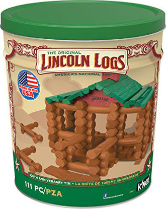 Picture of LINCOLN LOGS -100th Anniversary Tin-111 Pieces-Real Wood Logs-Ages 3+ - Best Retro Building Gift Set for Boys/Girls - Creative Construction Engineering - Top Blocks Game Kit - Preschool Education Toy