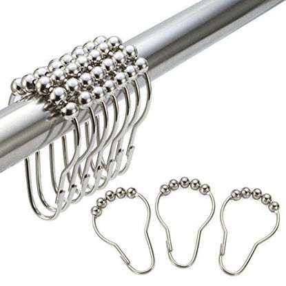 Picture of Amazer Shower Curtain Hooks Rings, Stainless Steel Shower Curtain Rings and Hooks for Bathroom Shower Rods Curtains-Set of 12, Polished Nickel
