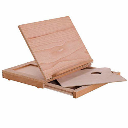 Picture of U.S. Art Supply Solid Solana Adjustable Wood Desk Table Easel with Storage Drawer, Paint Palette, Premium Beechwood - Portable Solid Wooden Artist Easel Top Board - Canvas Painting, Drawing Book Stand