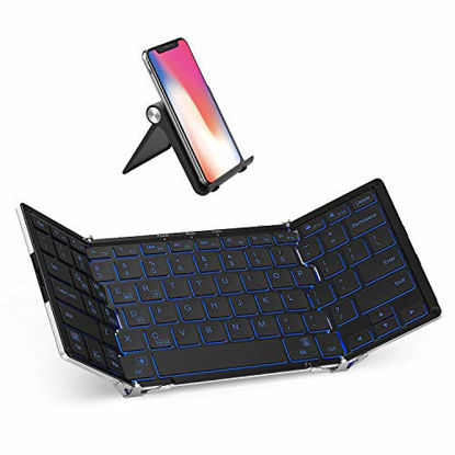 Picture of iClever BK05 Bluetooth Keyboard with 3-Color Backlight, Bluetooth 5.1 Multi-Device Foldable Keyboard with Aluminum Alloy Base for iOS Windows Android Tablets, Smartphones, Laptops, PC and More