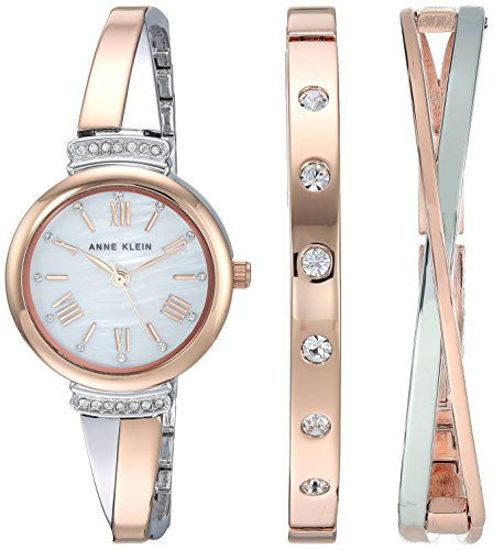GetUSCart Anne Klein Women s AK 2245RTST Swarovski Crystal Accented Rose Gold Tone and Silver Tone Bangle Watch and Bracelet Set