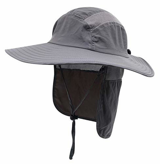 Picture of Home Prefer Adult UPF 50+ Sun Protection Cap Wide Brim Fishing Hat with Neck Flap Dark Gray