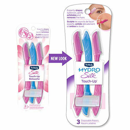 Picture of Schick Hydro Silk Touch-Up Multipurpose Exfoliating Dermaplaning Tool, Eyebrow Razor, and Facial Razor with Precision Cover, 3 Count (Packaging May Vary)