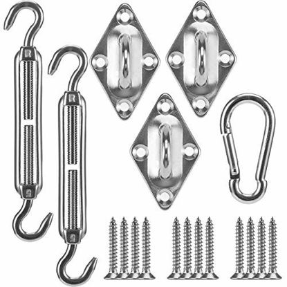 Picture of Cosweet 18pcs Shade Sail Hardware Kit- Ranging 4.45 to 7 Inches 304 Marine Grade Stainless Steel Sun Shade Sail Installation Hardware Kit for Square Sun Shade Sail in Outdoor Patio Lawn Garden