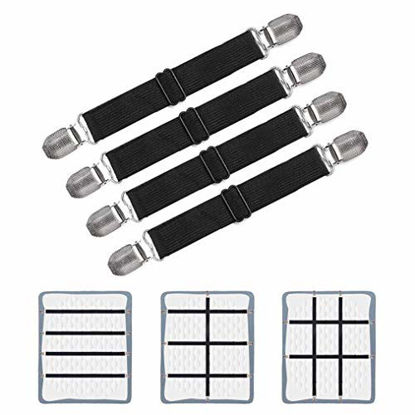 Picture of Adjustable Bed Sheet Clips, Sheet Fasteners Holder Straps and Suspender, Gripper, Extend From 21" to 80" Long Style Elastic Fasteners Bands Heavy Duty Suit for Mattress, Sofa, Couch, Recliner and More