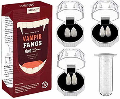 Picture of COOLJOY 3 Sizes Vampire Fangs Teeth with Adhesive Halloween Party Cosplay Props White Horror False Teeth Props Party Favors Dress Up Accessories