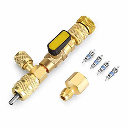 Picture of WADEO Valve Core Remover Installer Tool with Dual Size SAE 1/4 & 5/16 Port, 4 Valve Cores with Teflon Seal, Compatible with R22 R12 R407 R410 R404 R32 R600 A/C