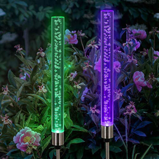 Picture of Exhart Solar Bubble Stake Lights, 2 Pack Acrylic Tube Light, RGB Color Changing Solar Garden Decor for Pathway, Patio, Yard, Driveway, Events & More (1 W Bubble Light 10" H, 28 Total)