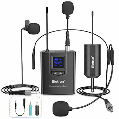 Picture of Wireless Headset Lavalier Microphone System/Lapel Mic/Stand Mic, UHF Wireless Microphone System, Rechargeable RxTx, 1/4" Output, for iPhone, DSLR Camera, AMP, PA Speaker, Video Recording, Teaching