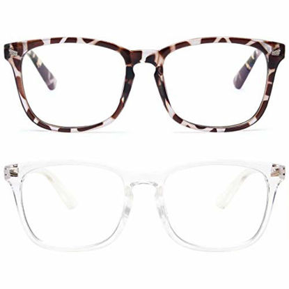Picture of livho 2 Pack Blue Light Blocking Glasses, Computer Reading/Gaming/TV/Phones Glasses for Women Men,Anti Eyestrain & UV Glare (Leopord+Clear)
