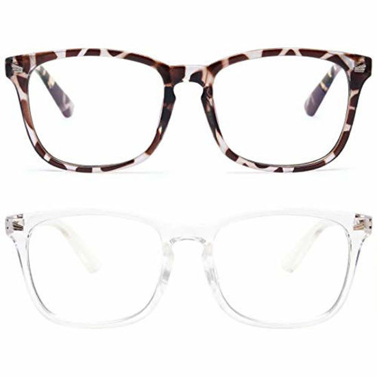 Picture of livho 2 Pack Blue Light Blocking Glasses, Computer Reading/Gaming/TV/Phones Glasses for Women Men,Anti Eyestrain & UV Glare (Leopord+Clear)