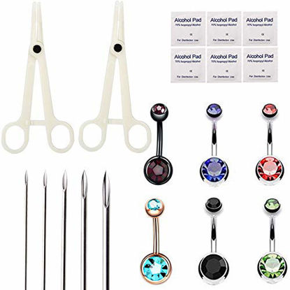 Picture of Body Piercing Kit, SOTICA 12G 14G 16G 18G 20G Stainless Steel Piercing Needle Kit Professional Piercing Kit Tool with Piercing Clamps Jewelry for Belly Tongue Lip Nose Piercing Supply