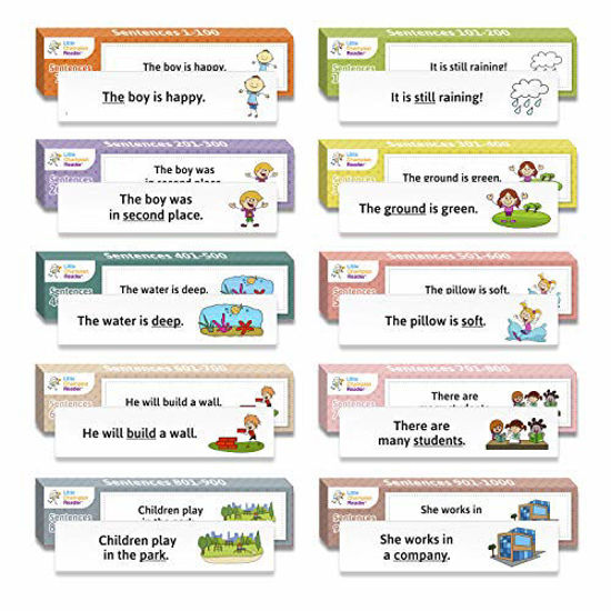 Picture of 1,000 Sight Word Sentence cards with Picture + Sentence - 1,000 Fry Dolch Word Flashcards in 10-Pack Bundle Set, Pre-K to 3rd Grade, Teaches 1,000 Dolch Fry High-Frequency Sight Word Sentences