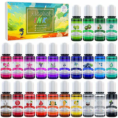 Picture of Alcohol Ink Set - 24 Vibrant Colors Alcohol-based Ink for Resin Petri Dish Making, Epoxy Resin Painting - Concentrated Alcohol Paint Color Dye for Resin Art, Tumbler Making, Painting - 24 x 10ml/.35oz