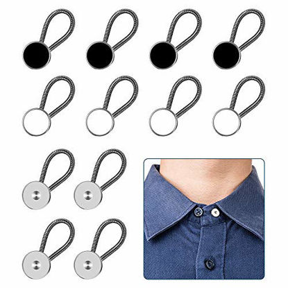 Picture of 12pcs, Collar Extenders, Comfy & Premium Invisible Neck Extender, Adds 1 in Instantly, Button Extenders for Mens Dress Shirts Suits Trouser, Coat, Shirts (Black, White, Silver)