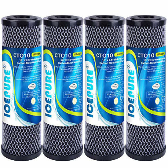 WHCF-WHWC WHCF-WHWC ICEPURE 1 Micron 2.5 x 10 Whole House CTO Carbon Sediment Water Filter Cartridge Compatible with DuPont WFPFC8002 CBC-10 SCWH-5 FXWTC RO Unit Pack of 4 WFPFC9001