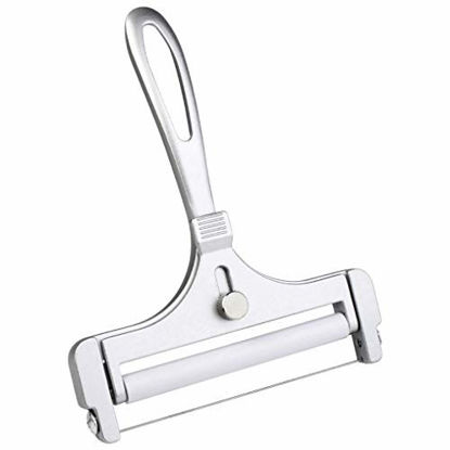 Picture of Poualss Stainless Steel Wire Cheese Slicer, Adjustable Thickness Cheese Cutter for Soft, Semi-Hard Cheeses Kitchen Cooking Tool