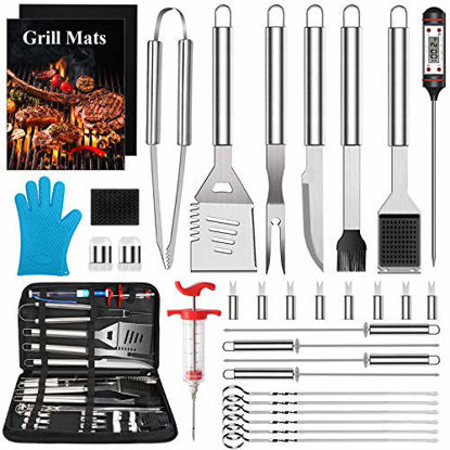 Picture of FoPcc BBQ Grill Accessories Grilling Tools Set, 33PCS Stainless Steel BBQ Accessories with Carry Bag, Barbecue Utensils Set for Camping, Kitchen, Outdoor, Perfect BBQ Tools Gift for Men Women