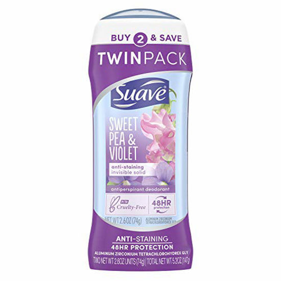 Picture of Suave Antiperspirant Deodorant 24-hour Odor and Wetness Protection Sweet Pea Deodorant for Women 2.6 oz, 2 Count