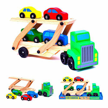 Picture of Melissa & Doug Car Carrier Truck & Cars Wooden Toy Set