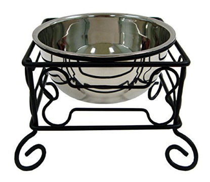 Picture of YML 10-Inch Black Wrought Iron Stand with Single Stainless Steel Feeder Bowl