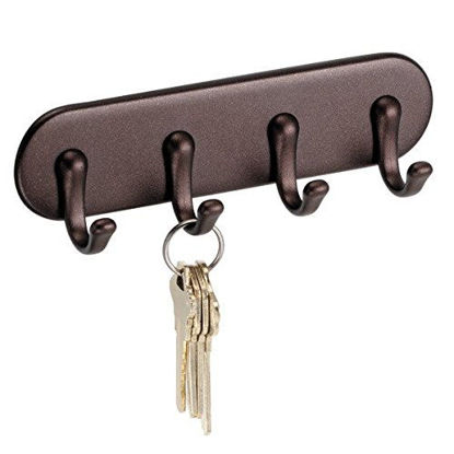 Picture of iDesign York Self Adhesive Plastic Key Rack, 4-Hook Organizer for Kitchen, Mudroom, Hallway, Entryway, 1.5" x 7" x 5.5" - Bronze