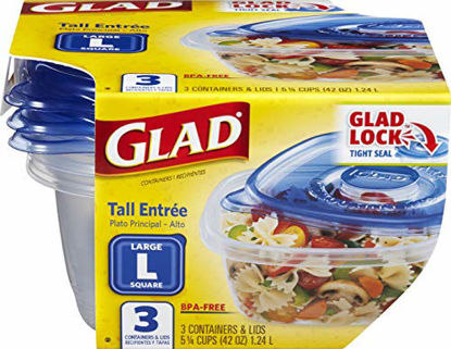 Picture of GladWare Tall Entrée Food Storage Containers, Large Square Holds 42 Ounces of Food, 3 Count