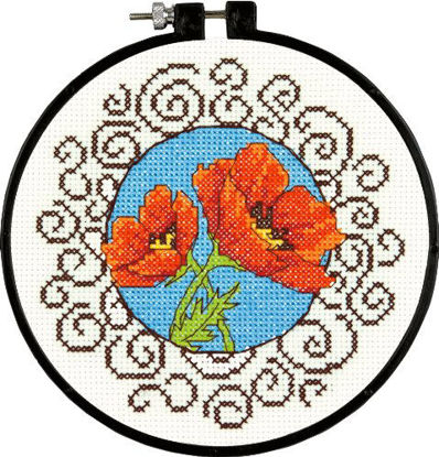 Picture of Dimensions Red Poppies Counted Cross Stitch Kit, White 14 Count Aida Cloth, 6'' D
