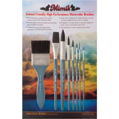 Picture of Creative Mark Professional Artist Watercolor Paintbrush Set, Mimik Synthetic Squirrel Hair for Watercolour, Acrylics, Gouache, and Washes - Value Set of 8 Assorted Sizes