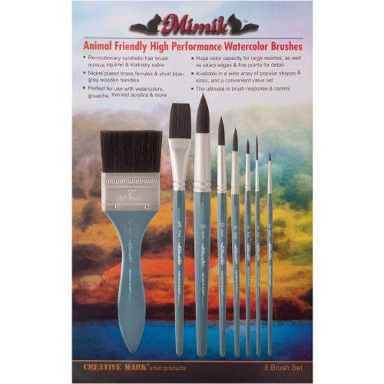 Picture of Creative Mark Professional Artist Watercolor Paintbrush Set, Mimik Synthetic Squirrel Hair for Watercolour, Acrylics, Gouache, and Washes - Value Set of 8 Assorted Sizes