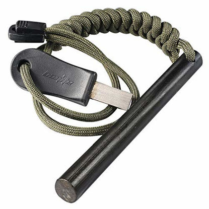 Picture of bayite 4 Inch Survival Ferrocerium Drilled Flint Fire Starter Ferro Rod Kit with Paracord Landyard Handle and Striker