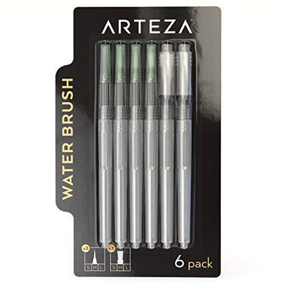 Picture of Water Brush Set of 6 - Fine, Medium & Broad Tips, Self-moistening, Portable, Perfect for Aquarelle & Watercolor Painting and Peerless Watercolors