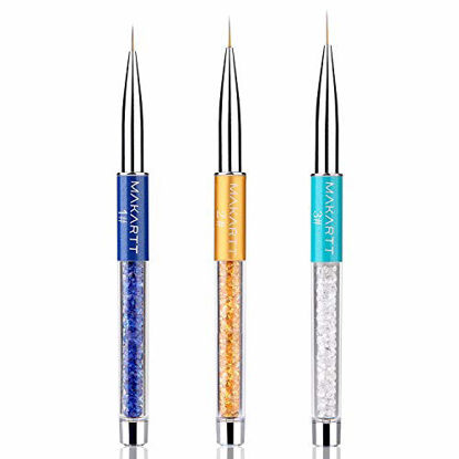 Picture of Makartt 3Pcs Nail Art Liner Brush Acrylic Nail Brush Gel Nail Painting Brush Pen Set Metal Diamond Acrylic Handle, Q-09