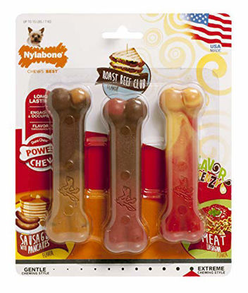 Picture of Nylabone Flavor Frenzy Power Chew Triple Pack, Pancakes & Sausage, Roast Beef Club, and Lasagna