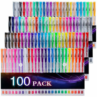 Picture of Tanmit 100 Coloring Gel Pens Set for Adults Coloring Books- Gel Colored Pen for Drawing, Writing & Unique Colors Including Glitter, Neon, Standard, Symhony, Milky & Metallic