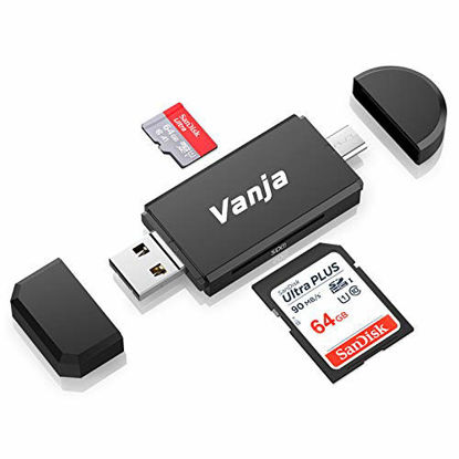 Picture of Vanja Type C Card Reader, 3-in-1 USB 2.0 Portable Memory Card Reader and Micro USB to USB C OTG Adapter for SDXC, SDHC, SD, MMC, RS-MMC, Micro SDXC, Micro SD, Micro SDHC Card and UHS-I Cards (Black)