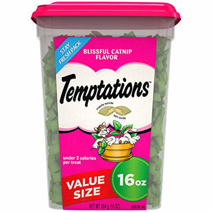 Picture of TEMPTATIONS Classic Crunchy and Soft Cat Treats Blissful Catnip Flavor, 16 Oz. Tub